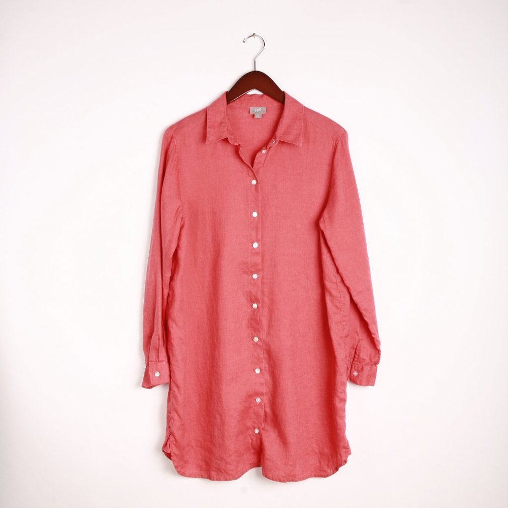 J. Jill Coral Linen Button Down Tunic Top or Mini Dress EUC